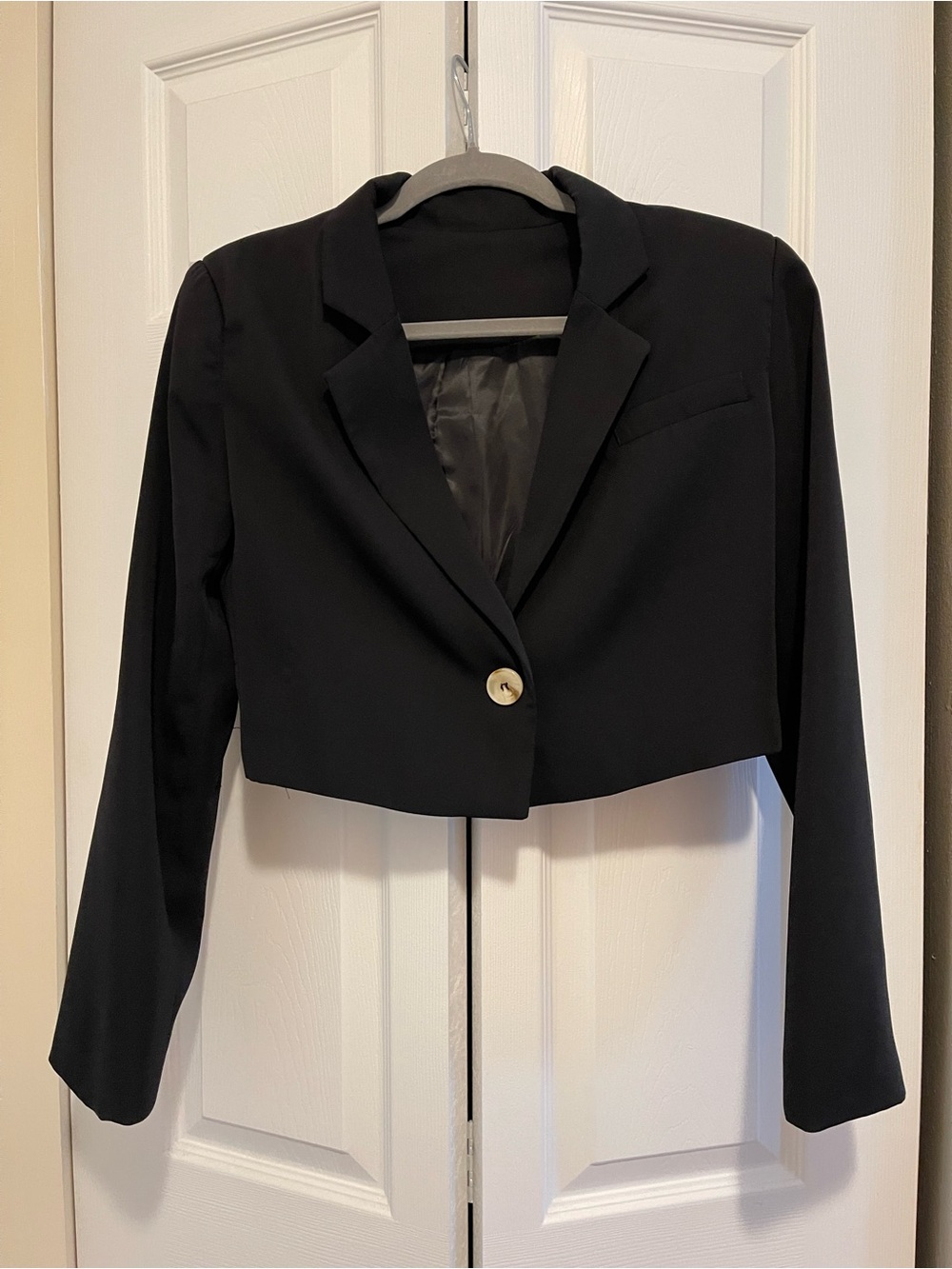 Cropped Black Women's Blazer Jacket - Single Button